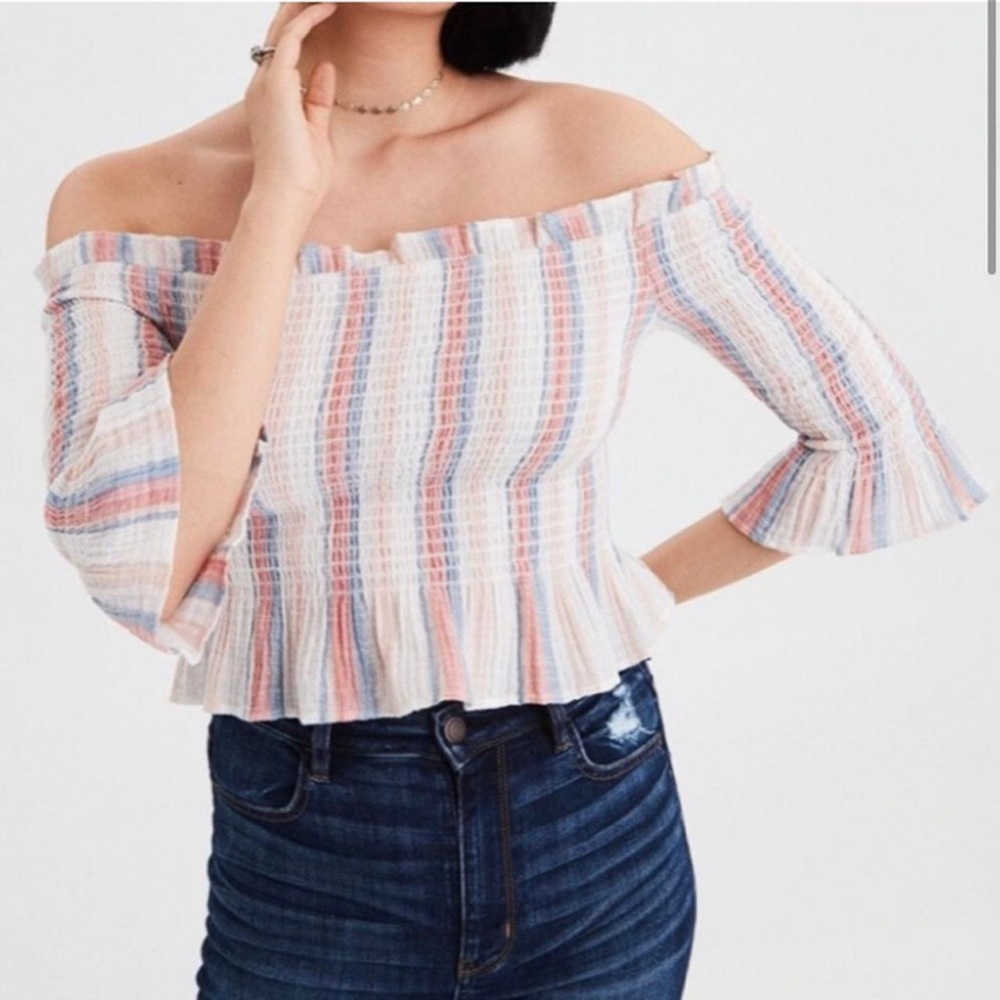 American Eagle Smocked Off-The-Shoulder Top